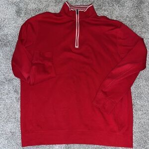 Sunday Red Mens heavy peru Pima cotton Bobby Jones T neck 1/4 zip golf sweater L